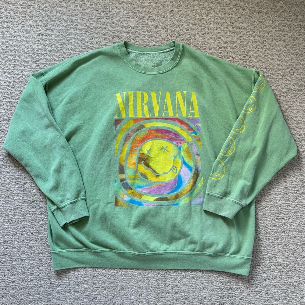 Urban Outfitters Nirvana Green Graphic Sweater